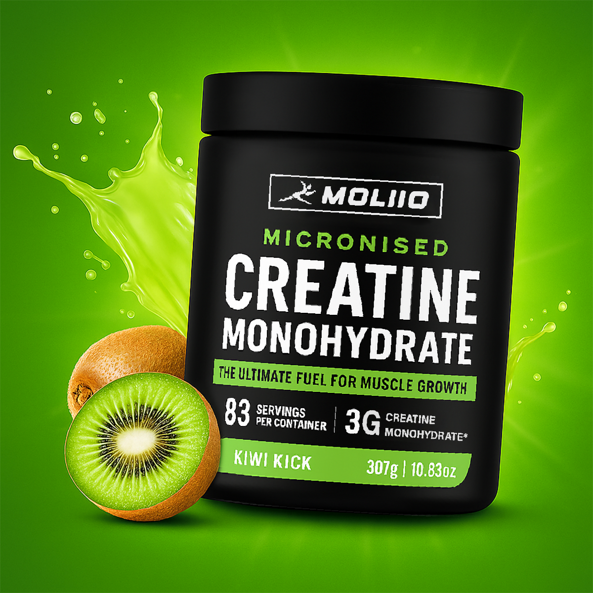 MOLLIO™ Pure Micronised Creatine Monohydrate | Kiwi Kick (307g, 83 servings)